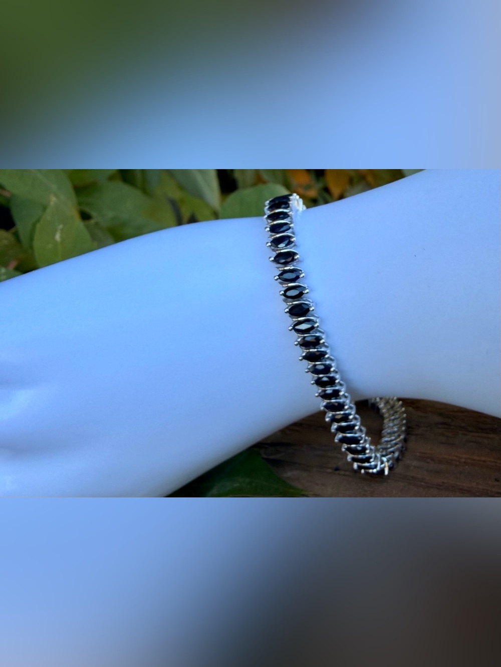 8.33 CTW Black Sapphire Marquise Sterling Silver Bracelet 7.5”